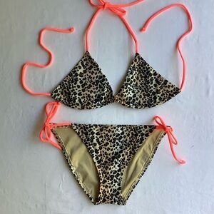 Vintage Victoria’s Secret String Bikini Set Sz S Leopard Print Triangle Top Y2K